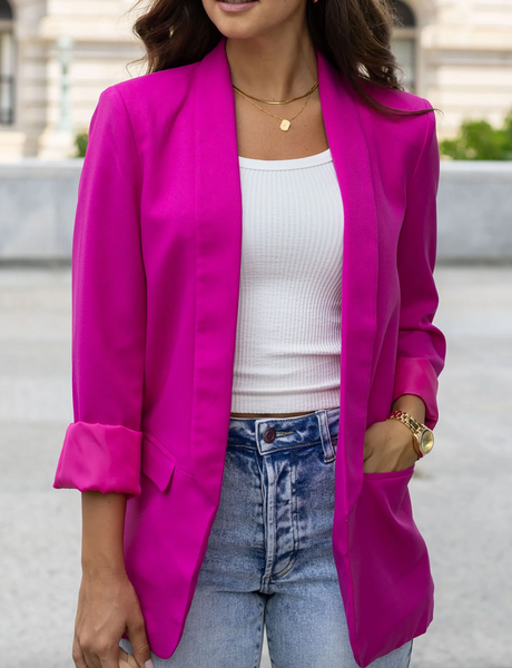 Pocketed Fashion Blazer --  Magenta