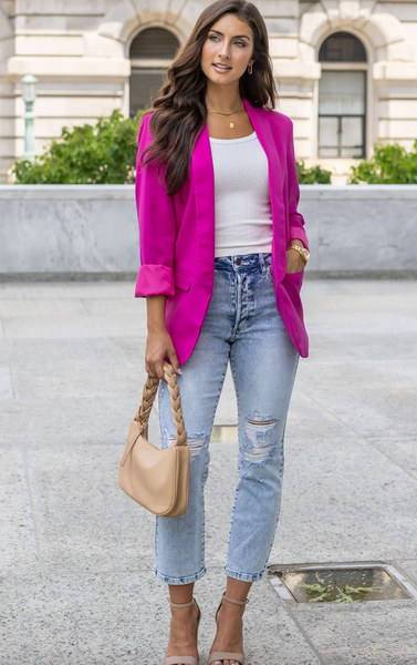 Pocketed Fashion Blazer --  Magenta