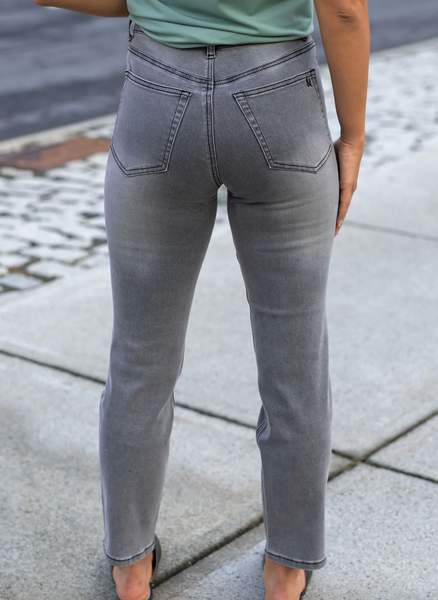 Skinny Straight Leg Waist Shaper Jeans -- Gray Wash