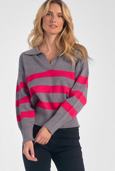 Atticus Sweater -- Grey/Fuchsia