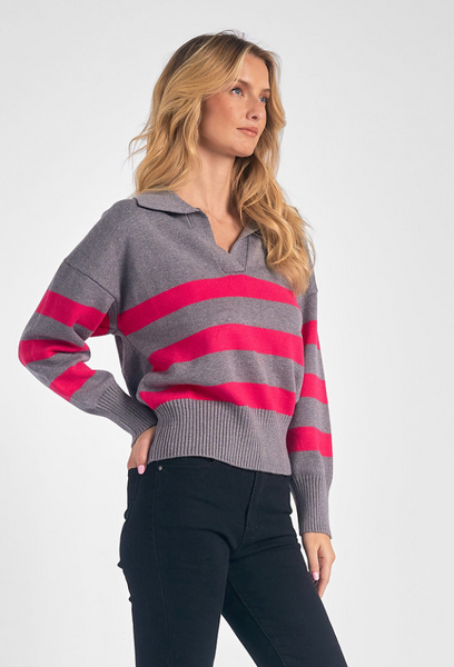 Atticus Sweater -- Grey/Fuchsia