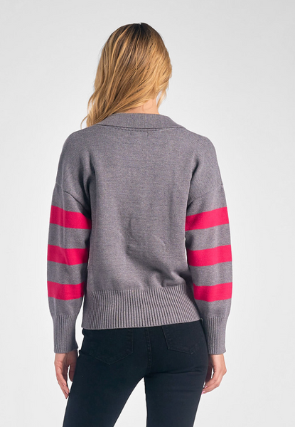 Atticus Sweater -- Grey/Fuchsia