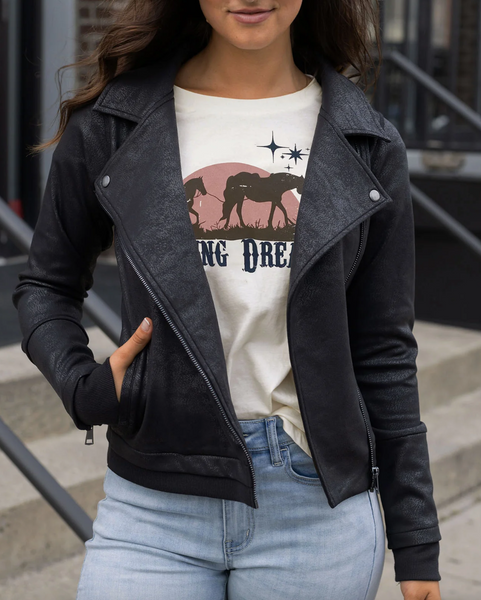 Leather Like Moto Jacket -- Black