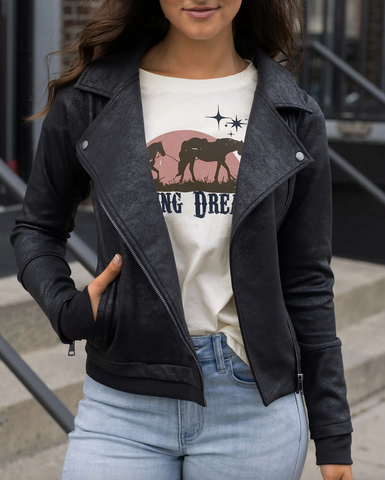 Leather Like Moto Jacket -- Black