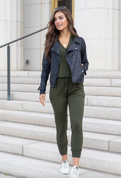 Leather Like Moto Jacket -- Black