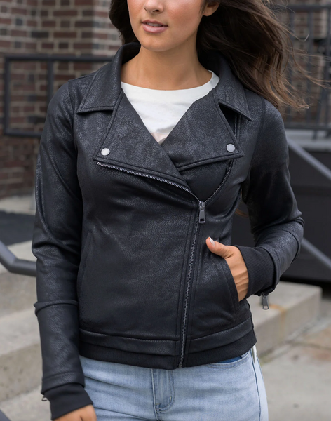 Leather Like Moto Jacket -- Black
