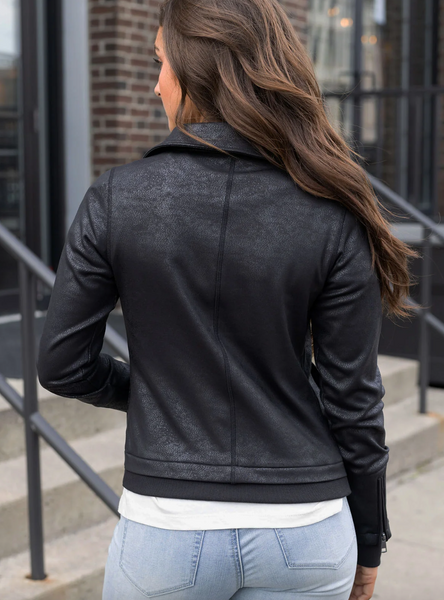 Leather Like Moto Jacket -- Black