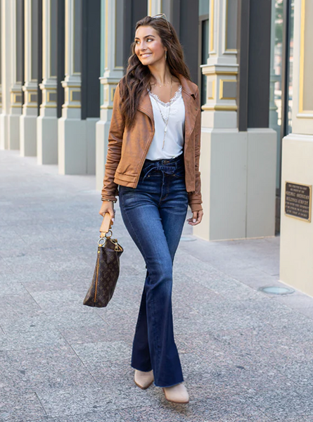 Leather Like Moto Jacket -- Camel
