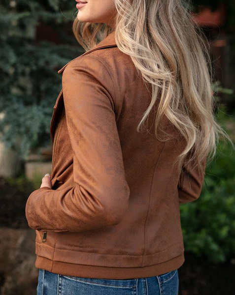 Leather Like Moto Jacket -- Camel