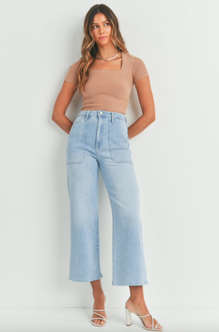 High Rise Cargo Pocket Jeans -- Light