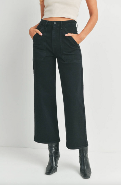 High Rise Cargo Pocket Jeans -- Black