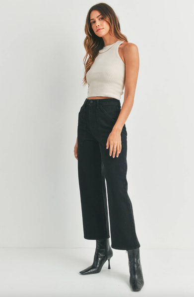 High Rise Cargo Pocket Jeans -- Black