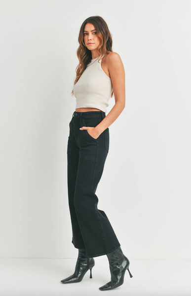 High Rise Cargo Pocket Jeans -- Black