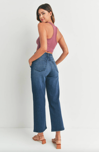 High Rise Cargo Pocket Jeans -- Dark Wash
