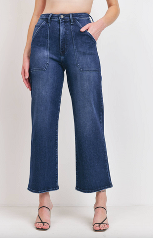 High Rise Cargo Pocket Jeans -- Dark Wash