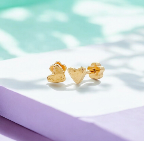 Gold Hearts Tiny Stud Kids Earrings