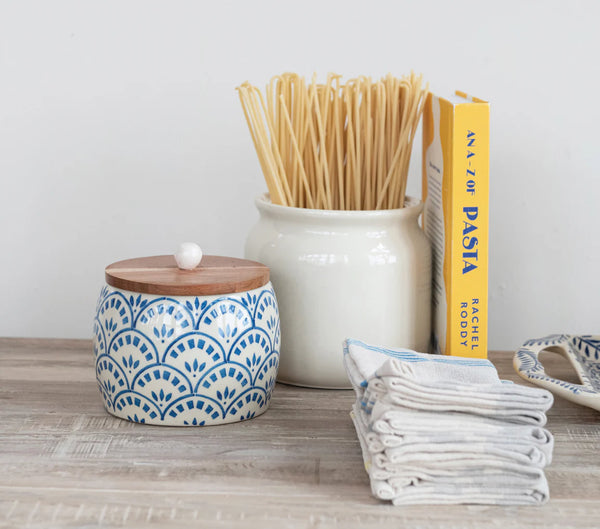 Stoneware Canister with Acacia Wood Lid