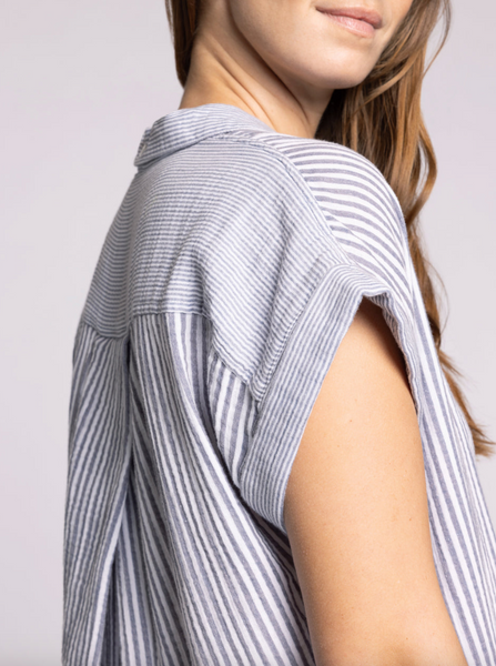 Crescent Dress -- White Blue Stripe
