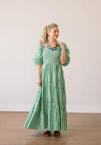 Tula Dress -- Green Stripes