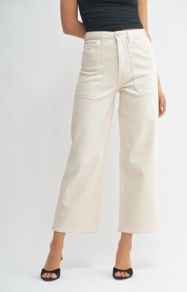 High Rise Cargo Pocket Jeans -- Almond