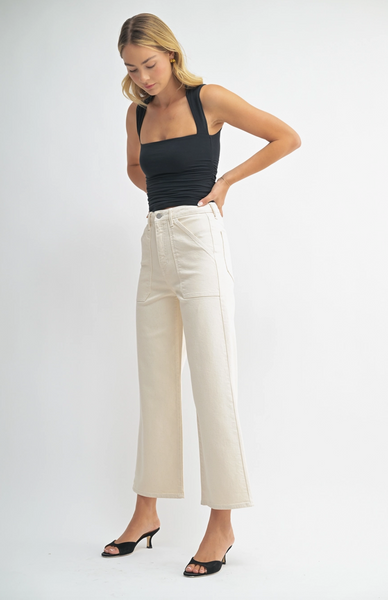 High Rise Cargo Pocket Jeans -- Almond