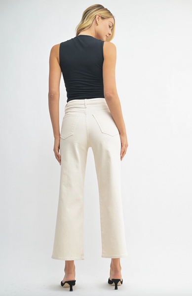High Rise Cargo Pocket Jeans -- Almond
