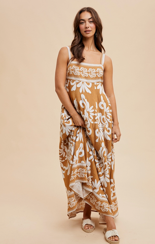 Resort Border Dress -- Bran