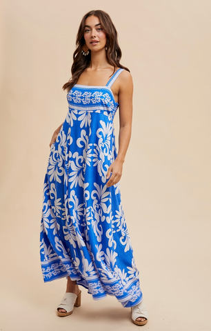 Resort Border Dress -- Santorini