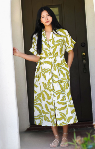 Brigitte Dress -- Olive White
