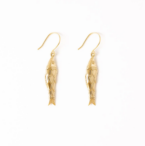 Sally Fish Dimensional Dangle Earrings - Brass