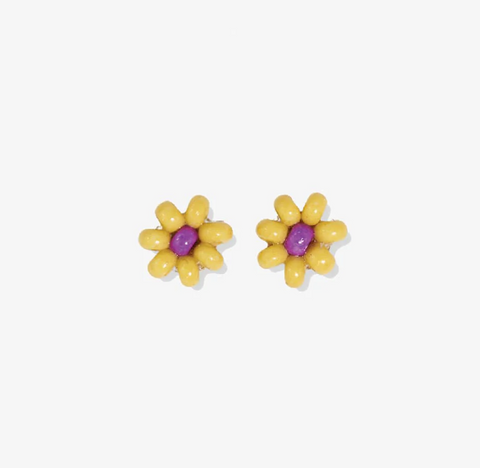 Tina Two Color Beaded Post Earrings - Yellow