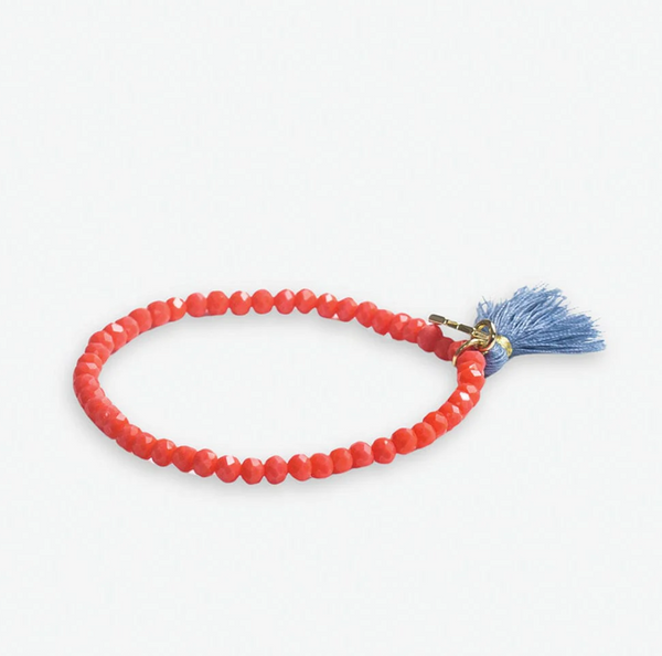 Patsy Solid Crystal Stretch Bracelet With Tassel - Coral