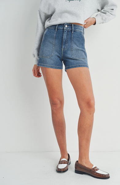 High Rise Utility Cargo Short -- Medium Wash