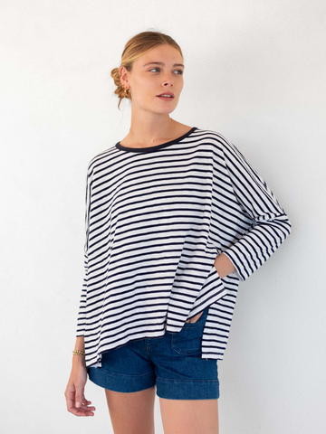 Catalina Tee -- White/Navy Ringer