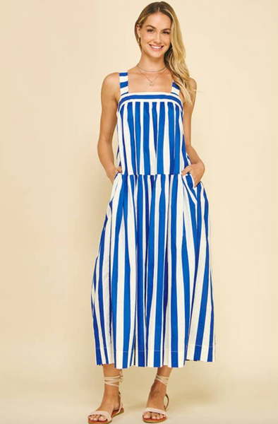 Noria Dress -- Blue/White