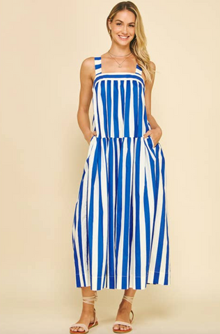 Noria Dress -- Blue/White
