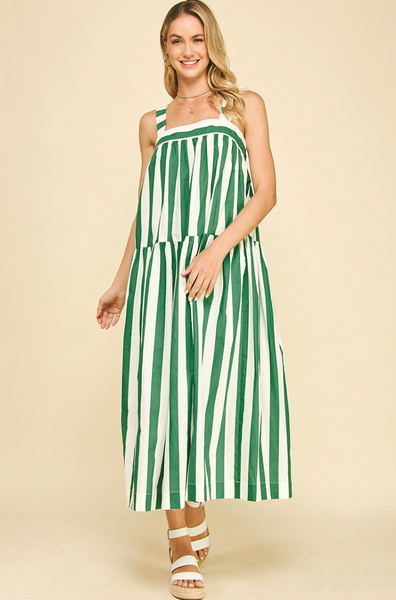Noria Dress -- Green/White
