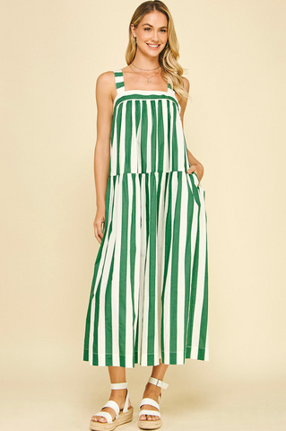 Noria Dress -- Green/White