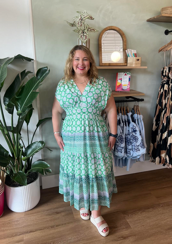 Camille Dress -- Green/White