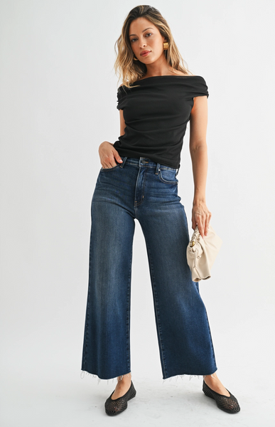 Scissor Cut Wide Leg Jeans -- Dark Wash