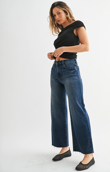 Scissor Cut Wide Leg Jeans -- Dark Wash