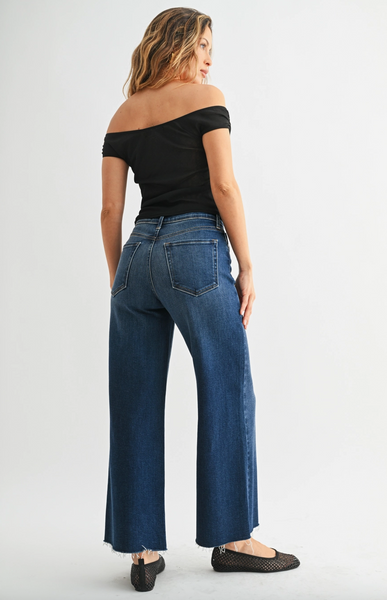 Scissor Cut Wide Leg Jeans -- Dark Wash