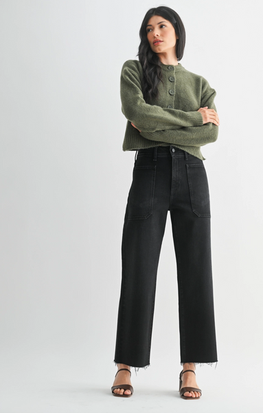 Utility Wide Leg Jeans -- Washed Black