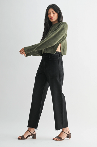 Utility Wide Leg Jeans -- Washed Black