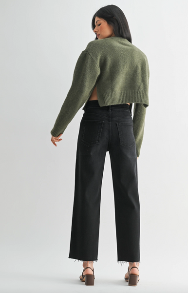 Utility Wide Leg Jeans -- Washed Black