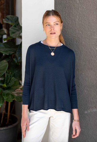 Catalina Cotton Sweater -- Navy