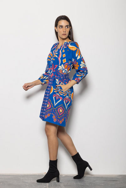 Gia Dress -- Cobalt Ikat