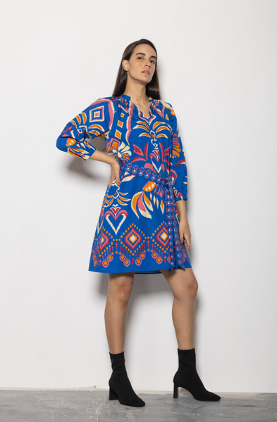 Gia Dress -- Cobalt Ikat
