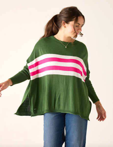 Catalina Sweater -- Green/Lipstick