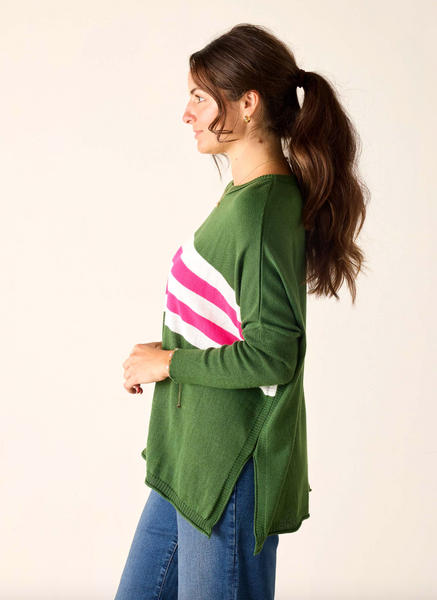 Catalina Sweater -- Green/Lipstick